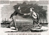 Telegraph. Woodcut Of The First Transatlantic Telegraphic Message Between The United States And Great Britain. Uncle Sam And John Bull Shake Hands Across The Sea. 1858 History - Item # VAREVCHCDLCGBEC951