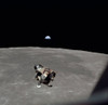 The Apollo 11 Lunar Module Ascending From Moon'S Surface. In The Background Is Mare Smythii With The Earth On Horizon. July 20 History - Item # VAREVCHISL033EC809