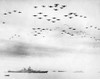 American Fighter Fly In Formation Over The Uss Missouri During Surrender Ceremonies. Tokyo Bay History - Item # VAREVCHISL037EC957
