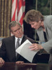 President George W. Bush Reviews Notes With Karen Hughes Before Speaking From The Oval Office. He Spoke 12 Hours After The 9-11 Terrorist Attacks On New York City And Washington History - Item # VAREVCHISL039EC886