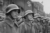 Red Army Soldiers In Formation In A City Square. In The Background A Banner Reads History - Item # VAREVCHISL036EC662