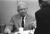 Former President Eisenhower Listens To President Lyndon Johnson At A Breakfast Meeting Aboard The Parked Air Force One At March Air Force Base History - Item # VAREVCHISL033EC126 Former President Eisenhower Listens To President Lyndon Johnson At A Breakfast Meeting Aboard The Parked Air Force One At March Air Force Base History - Item # VAREVCHISL033EC126