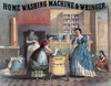 Domestic Science. Interior View Of A Kitchen Showing Woman Using A Washing Machine As Her Employer Watches. In Background Another Woman Washes Clothes In A Wash Tub.1869 History - Item # VAREVCHCDLCGDEC094