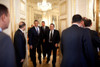 President Obama After A Meeting With Egyptian President Hosni Mubarak In Cairo. In Background Is National Security Advisor Jim Jones. June 4 2009. History - Item # VAREVCHISL026EC224