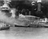 U.S. Sailors In Fireboats At The Side Of The Burning Battleship History - Item # VAREVCHISL036EC292