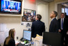 President Barack Obama Watches Msnbc Coverage Of His News Conference As He Waits In The Lower Press Office Of The White House Before Going To The Podium. Dec. 7 2010. History - Item # VAREVCHISL025EC190