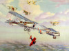 World War I Air Battle With German Fokker D-7 Biplane Attacking American De Havilland 4 Observation Planes History - Item # VAREVCH4DWOWAEC038