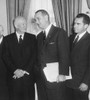 President Eisenhower And Future Presidents Lyndon Johnson And Richard Nixon. White House Oval Office History - Item # VAREVCHISL039EC072