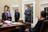 President Obama Talking With His Financial Advisors During The Partisan Budget Fight. L To R Gene Sperling Phil Schiliro Bruce Reed And Jack Lew. April 8 2011. History - Item # VAREVCHISL027EC143