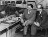 Walter O'Malley 1903-1979 Owner Of The Brooklyn Dodgers In The Press Box At Ebbets Field Discussing Subscription Tv And Baseball With Arthur Levy. Ca. 1958. History - Item # VAREVCHISL022EC192
