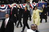 President And Michelle Obama Wave To The Crowd Along Pennsylvania Avenue During The 2009 Presidential Inaugural Parade. Jan. 20 2009. Michelle Wears A Lemongrass Suit By Isabel Toledo. History - Item # VAREVCHISL026EC168