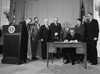 Lbj'S Great Society Programs. President Lyndon Johnson Signing Of Public Broadcasting Act Of 1967. Hew Sec. John Gardner Is Standing Behind Him At Right. Nov. 7 History - Item # VAREVCHISL033EC175