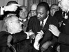 Front Row President Lyndon Johnson Handing A Pen To Martin Luther King Jr. History - Item # VAREVCPBDMALUCS034