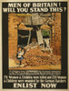 World War 1. Recruitment Poster Showing A Little Girl Holding A Baby Outside A Bomb-Damaged Building. The Text Asks History - Item # VAREVCHISL044EC090