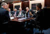 President Obama Meets With Congressional Leaders About The Libya Civil War In The White House Situation Room. L To R National Security Advisor Tom Donilon Richard Lugar Carl Levin Steny Hoyer And Harry Reid. March 18 2011. - Item # VAREVCHISL027EC065