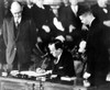 Canadian Foreign Minister Lester Bowles Pearson Signs The North Atlantic Treaty. Looking On Left Is Hume Wrong History - Item # VAREVCHBDNATOCL002