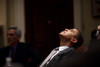 President Barack Obama Looks Up To The Ceiling During A Budget Meeting In The Roosevelt Room Of The White House Jan. 29 2009. History - Item # VAREVCHISL025EC073