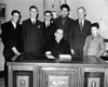 Father Edward Flanagan Proudly Sits On His Desk Made By Boys Town Citizens Over A Period Of Three Years. The Boys Who Worked On The Desk And Their Instructor Stand Behind The Desk. 1944. Csu ArchivesEverett Collection - Item # VAREVCCSUA001CS719