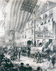 William Harrison Campaign Headquarters In Philadelphia. There Is A 'Tippecanoe And Tyler Too' Parade And A Sign Reading 'Democratic Whig ' Headquarters. 1840. History - Item # VAREVCHISL030EC221
