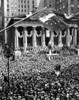 The New York Stock Exchange Celebrates Its 150Th Anniversary With The Greatest War Bond Rally In The City'S History. The War Bond Flag Waves Above The Statue Of George Washington At The Subtreasury Building. May 8 History - Item # VAREVCCSUA000CS932