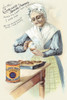 Victorian trade card for Cleveland's Baking Powder.  "Well well, Cleveland's Baking Powder makes the finest cake & biscuit I ever saw.  We had no such help when I was young." quotes and older woman as she bakes biscuits. Poster Print by unknown - Ite