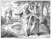 Naomi, Ruth & Orpah. /Nnaomi On The Road To Bethlehem With One Of Her Daughters-In-Law, Ruth; The Other, Orpah, Follows Naomi'S Advice To Return To Moab (Ruth 1:6-18). Wood Engraving, American, 1884. Poster Print by Granger Collection - Item # VARGRC