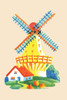 A Dutch windmill scene.  In the 1930's the classic homemaker could purchase decals, applied by water, to decorate the kitchen, furniture, or anything else they desired.  These are samples directly from the salesman's sample book. Poster Print by unkn