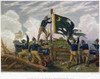 Battle Of Fort Moultrie. /Nsergeant William Jasper Replacing The Colors During The British Attack On Sullivan'S Island (Fort Moultrie) At The Entrance To Charleston (S.C.) Harbor, 28 June 1776: Colored Engraving, 19Th Century. Poster Print by Granger