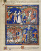 Boaz Sees Ruth Gleaning /Nin His Field, Top; Ruth Eats With Boaz And The Reapers, Lower Left: The Barley Stack Of Boaz, Lower Right (Ruth 2: 4-231): French Old Testament Manuscript Illumination, C1250. Poster Print by Granger Collection - Item # VARG