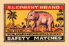 Thousands of companies manufactured matches worldwide and used a variety of fancy labels to make their brand stand out.  The match boxes had unusual topics but some were much prettier than others. Features a large bull elephant in a tropical location