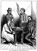 Victoria Claflin Woodhull /N(1838-1927). American Reformer. George Francis Train (With Pistol) Visiting Victoria Claflin Woodhull And Her Sister, Tennessee Claflin, In A New York City Prison During The 1870S. Line Engraving, American, 19Th Century. P