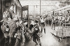 Soldiers wounded during WWI arriving at Waterloo Station, London, England as another train full of troops is about to leave for the front on the opposite platform.  From The War Illustrated Album Deluxe, published 1915. Poster Print by Hilary Jane Mo