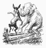 Political Parties Cartoon. /Nthe Democratic And Republican Parties (Symbolized, Respectively, By A Donkey And An Elephant) Straddling The Vital Questions Of The Day. American Cartoon, 1913, By William H. Walker. Poster Print by Granger Collection - I