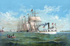 A fishing fleet set sail..  High quality vintage art reproduction by Buyenlarge.  One of many rare and wonderful images brought forward in time.  I hope they bring you pleasure each and every time you look at them. Poster Print by W.J. Morgan & Co. -