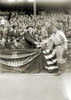 George H. Ruth (1895-1948). /Nknown As Babe Ruth. American Professional Baseball Player. Ruth Shaking Hands With President Warren G. Harding At Yankee Stadium, New York City, 24 April 1923. Also In The Box Are Doctor Charles Sawyer And Albert Lasker.