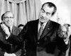 President Richard Nixon Shrugs And Gestures Before Signing The Budget For Fiscal 1972. The President Sent To Congress A 229.2 Billion Budget With A Built In Deficit Of 11.6 Billion. At Left Is Budget Director George Shultz. June 29 - Item # VAREVCCSU