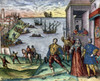 Columbus: Departure, 1492. /Nthe Departure Of Christopher Columbus From Palos, Spain, On 3 August 1492 (The Presence Of Ferdinand And Isabella Is Symbolic And Was Not Actual). Color Engraving, 1594, By Theodor De Bry. Poster Print by Granger Collecti
