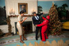 President And Michelle Obama Greet Edith Childs From Greenwood S.C. To A Holiday Party At The White House On Dec. 4 2009. Childs Coined The Campaign Slogan 'Fired Up Ready To Go.' Michelle Wears A Gold Silk Lurex Jacket And Skirt By - Item # VAREVCHI