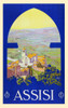 A lovely work of art by Vittorio Grassi enticing tourists to travel to the Italian town of Assisi. The poster was one of a series produced by the Italian Tourist Bureau often in cooperation with the Italian State Railway System. Poster Print by Vitto