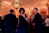 President And Michelle Obama Dance To The Music Of Harry Connick Jr. And The Big Band During The Governors Ball At The White House. Michelle Wears A Black Georgette Tiered Ruffle Gown By Thakoon And Sparkling Bangle Bracelets. Feb. 21 - Item # VAREVC