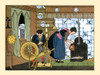 A Dutch man and woman each work in the home.  The man uses a spinning wheel to thread wool and the woman prepares tea in the kitchen.  The illustration is taken from the book, "Tales Told of Holland" from 1923. Poster Print by Maud & Miska Petersham