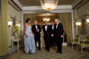President And Michelle Obama Arrive At The 2009 Nobel Banquet In The Hall Of Mirrors At The Grand Hotel In Oslo Norway. Michelle'S Silver Blue Gown Is By Azzedine Alaia With Her Trademark Ruching Through The Skirt. Dec. 10 2009. - Item # VAREVCHISL02