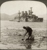 Russo-Japanese War, C1905. /Nthe Russian Battleship 'Peresviet' In The Harbor, Wrecked By Japanese Shells, With A Man Standing In The Water In The Foreground, Port Arthur, China. Stereograph, 19 June, 1905. Poster Print by Granger Collection - Item #