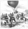 Siege Of Paris, 1870. /Nduring The Franco-Prussian War, A Balloon From Paris, France, Is Besieged By Prussian Troops In The Autumn Of 1870, Descends Near Dreux. Wood Engraving From A Contemporary English Newspaper. Poster Print by Granger Collection