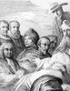 Benjamin Franklin (1706-1790). /Namerican Printer, Publisher, Scientist, Inventor, Statesman And Diplomat. Franklin (Center, With Fur Hat), Depicted Among Members Of The Royal Society Of Arts In London. Detail Of An Engraved Study By James Barry. Pos