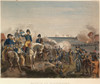British Defeat, 1814. /Nland Forces Under General Alexander Macomb Repulse The British At Plattsburg While Thomas Macdonough'S Fleet Defeats And Captures The British Squadron On Lake Champlain, 11 September 1814: Colored Engraving, 19Th Century. Post