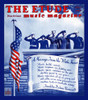 Cover to the magazine, "Etude" from July 1943 featuring five American soldiers representing the different military branches in a salute to the flag.  A letter below from Franklin Delano Roosevelt sings the praises of music on morale and victory. Post