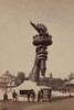 The torch and part of the arm of the Statue of Liberty, on display at the 1876 Centennial Exhibition in Philadelphia. Information booth at base of arm and two persons seen at railing below flame of torch. Poster Print by unknown - Item # VARBLL058723