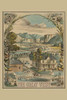 Allegorical print showing aspects of frontier life: a farm with sheep and cattle; transportation by river and railroad, and a plateau in the background; vignettes of such activities as surveying, mining, and hunting, as well as riverboats. Poster Pri