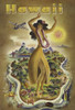 Airline travel poster to encourage vacations on the exotic Hawaiian islands.  Hawaiian dancer in hula skirt and lei dancing on one of the Hawaiian islands, airplane flies above scene.  Art by Joseph Feher, 1908-1987 Poster Print by Joseph Feher - Ite